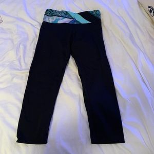 onzie black leggings with blue waistband